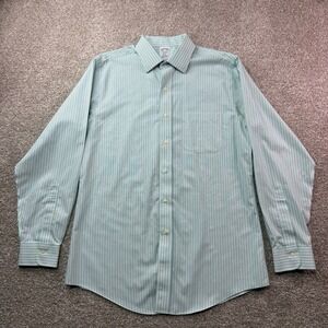 Brooks Brothers Dress Shirt Men's Size 15.5‎ 34 Green Striped Regent Non Iron